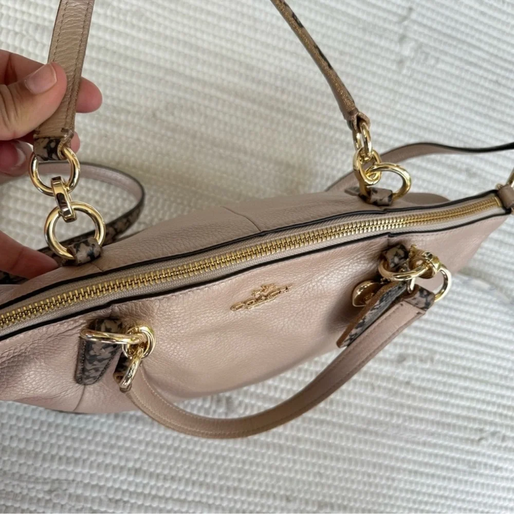 Coach Emma Satchel Metallic Blush Pebble Leather Snake Trim Crossbody